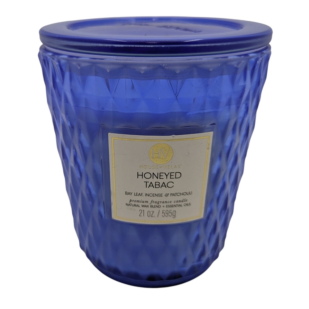 House of Velas Honeyed Tabac 3-Wick Candle 21 oz Blue Diamond Glass Jar Lid